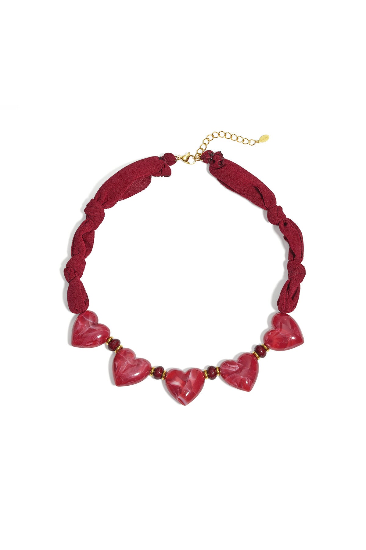Fabric necklace with heart beads