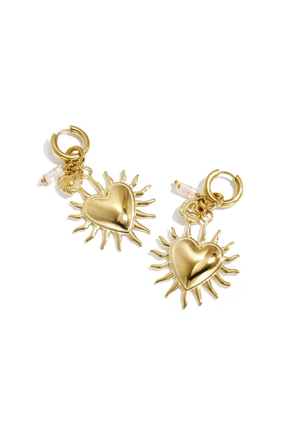 Earrings with sun heart and bead pendant