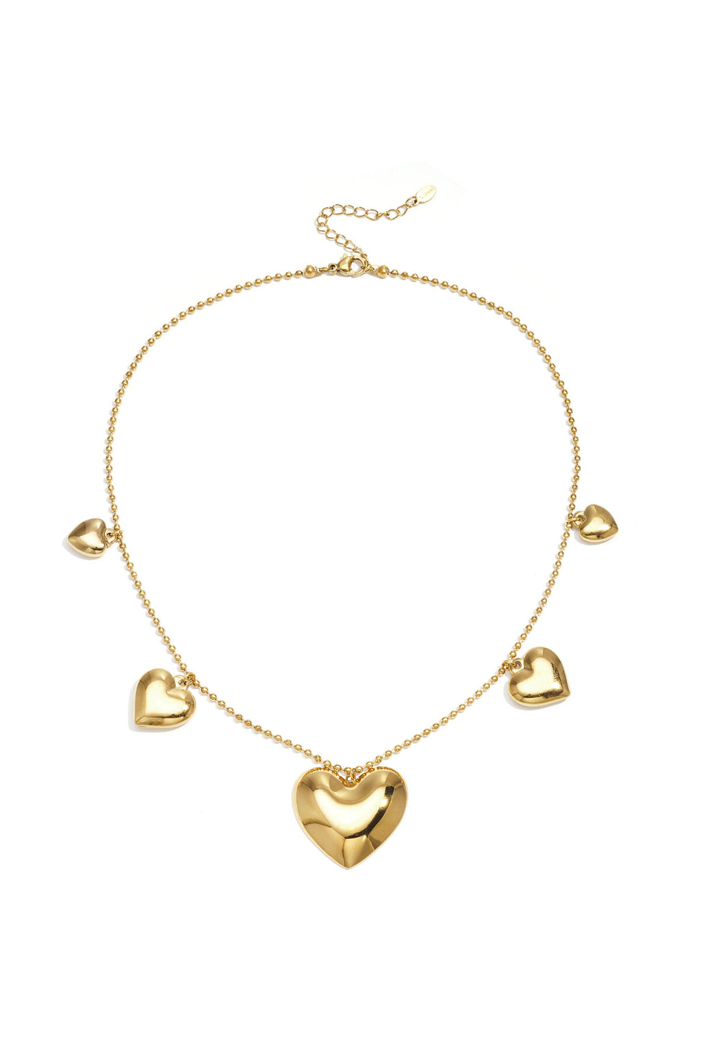 Necklace with beads and different shaped hearts