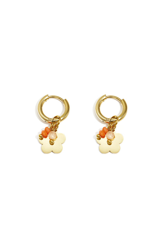 Earrings with hanging flower and beads