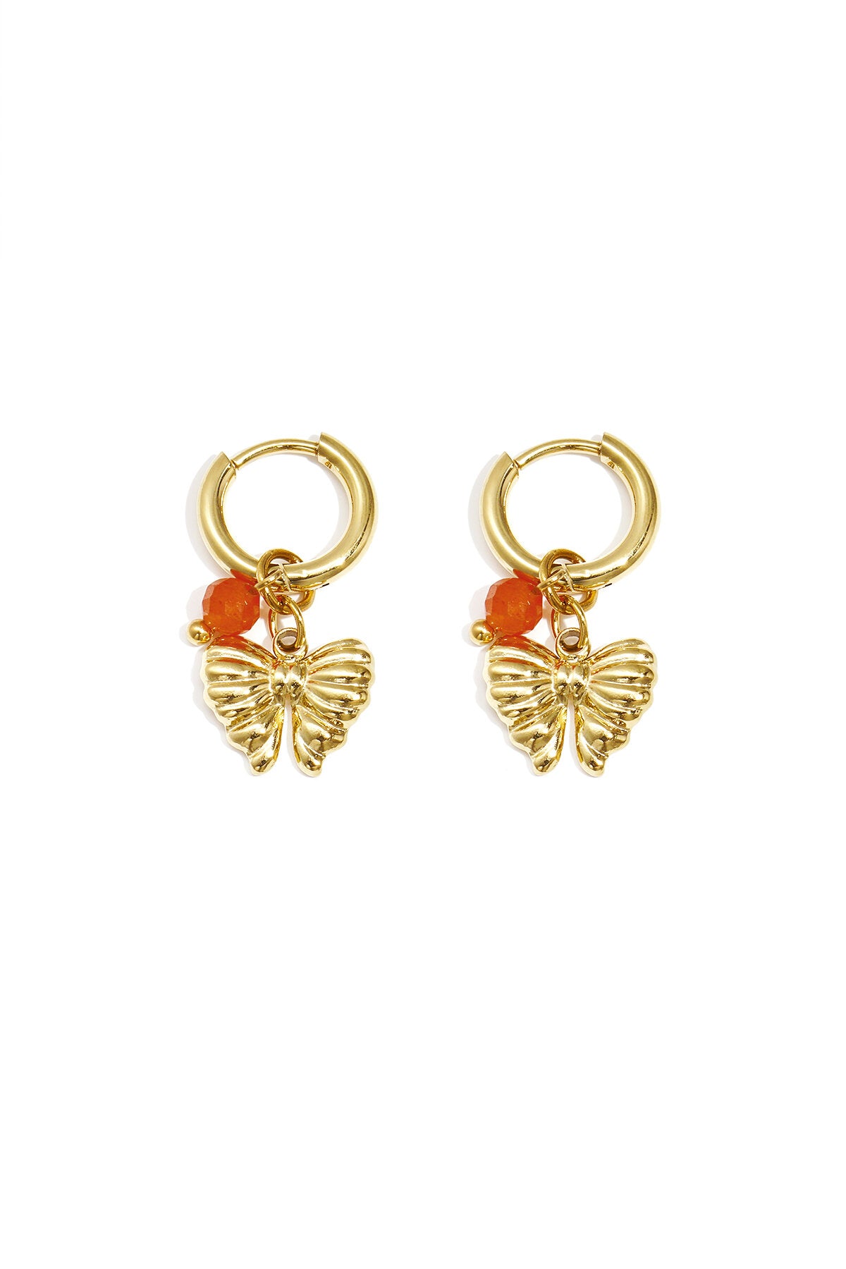 Earrings with hanging bow charm and bead