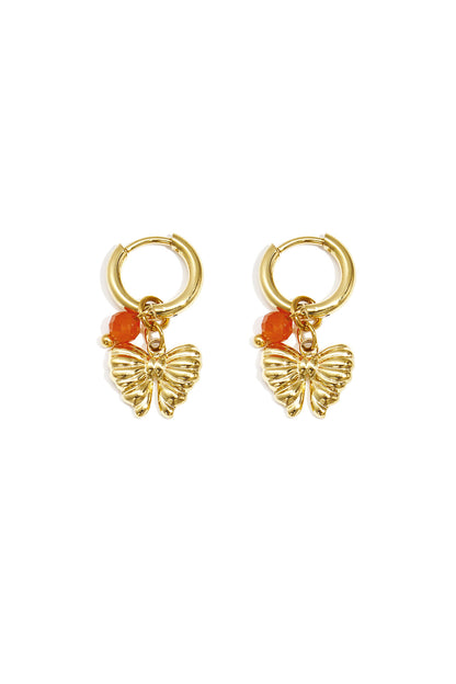 Earrings with hanging bow charm and bead
