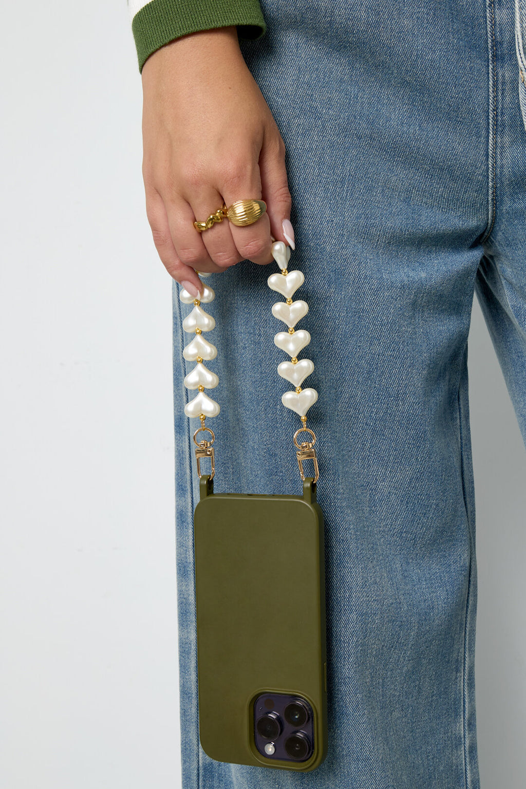 Trendy phone cord with pearled hearts