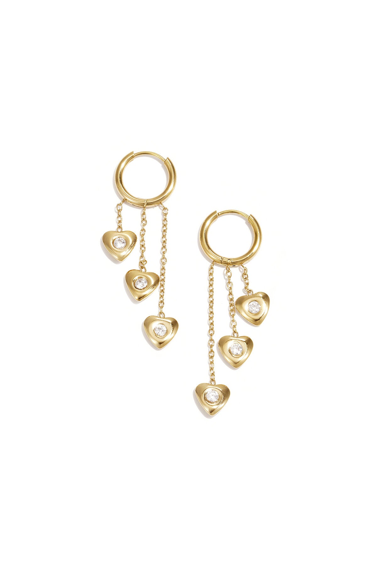 Earrings with dangling hearts at different heights