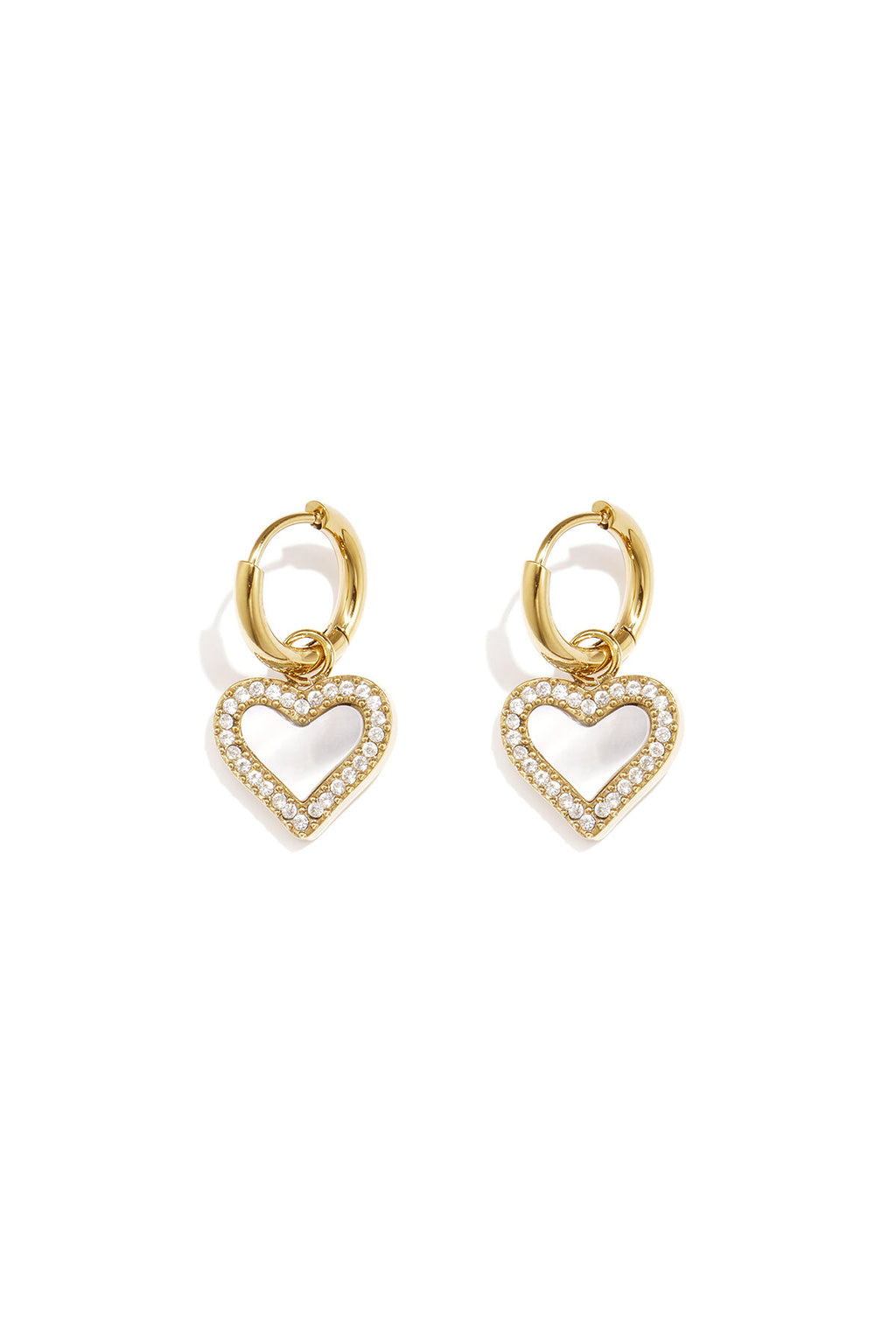 Earrings with dangling mother-of-pearl hearts