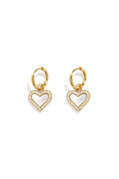 Earrings with dangling mother-of-pearl hearts