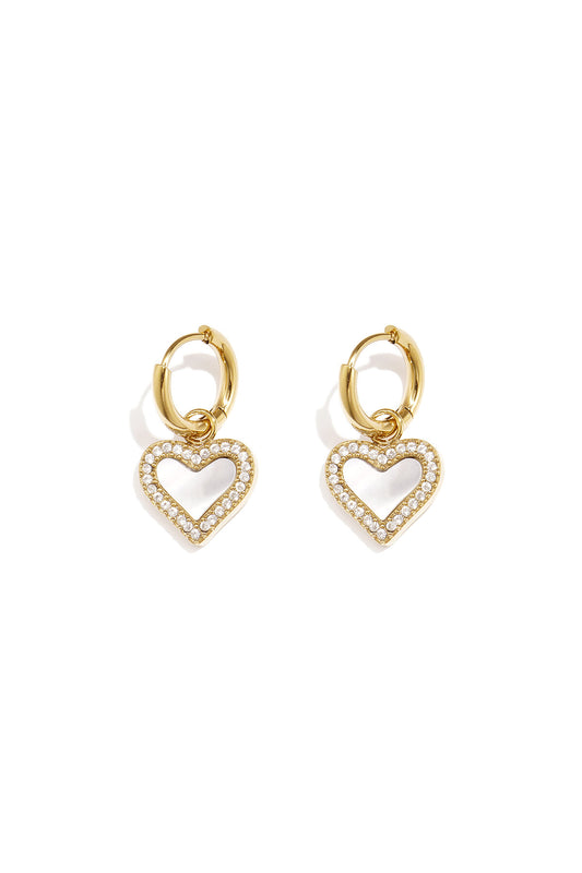 Earrings with dangling mother-of-pearl hearts