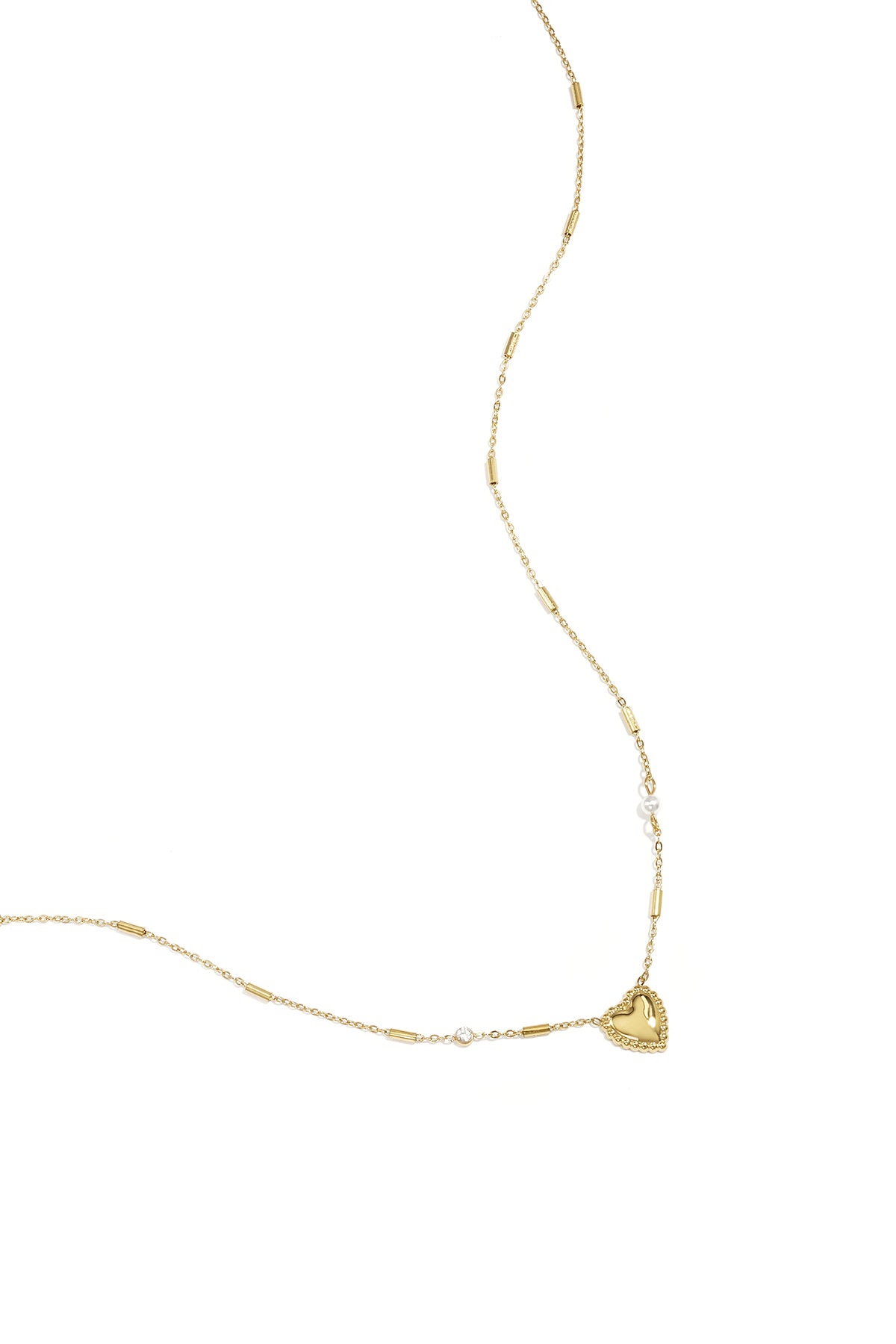 Necklace with pearl, stone and statement heart