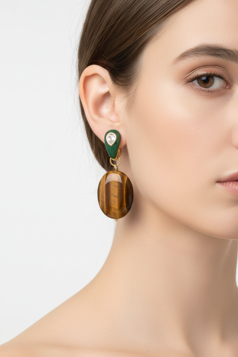 Copper Gemstone Pendant Earrings